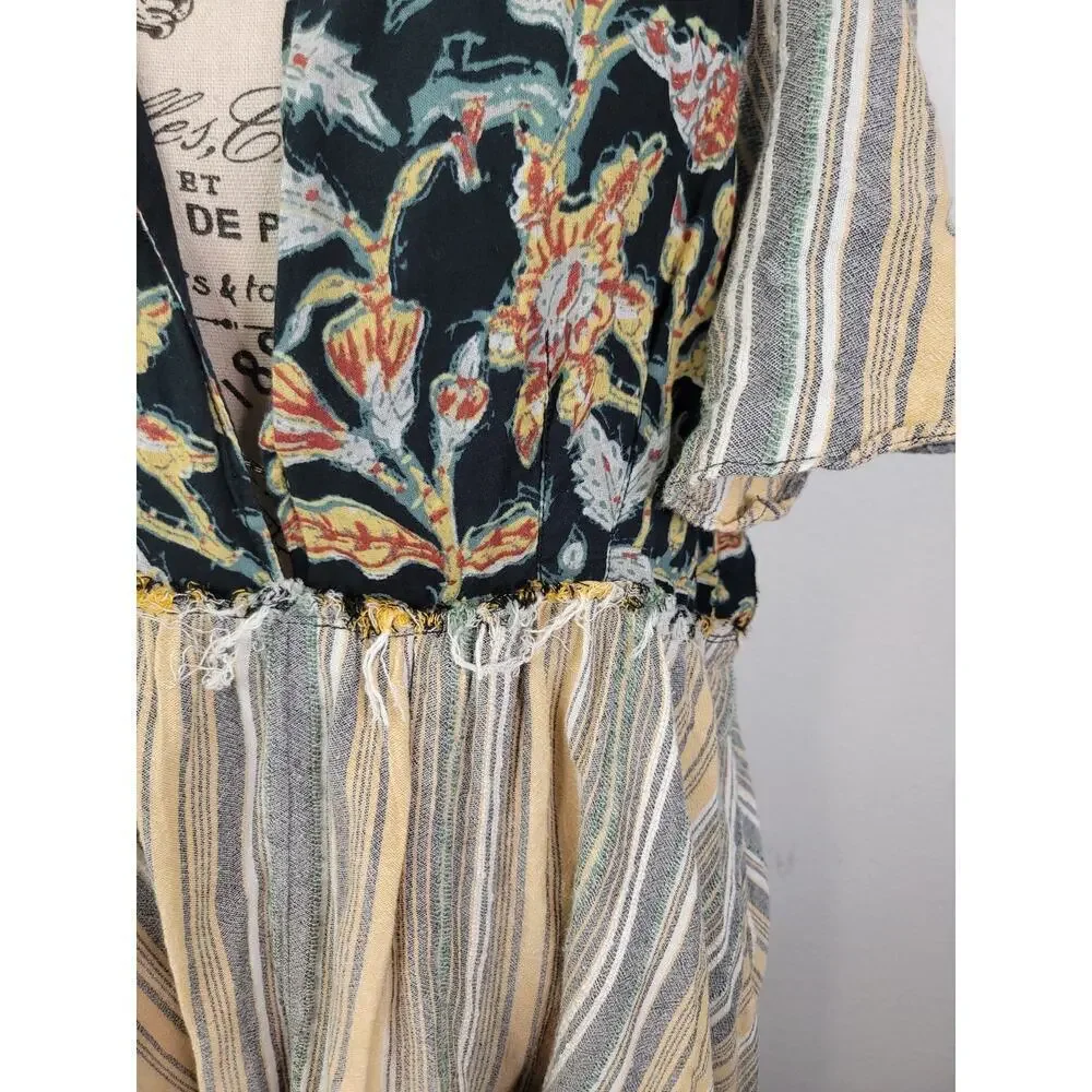 Free People Babydoll Under The Sun Mini Dress Tunic Top Boho Floral Sz Medium